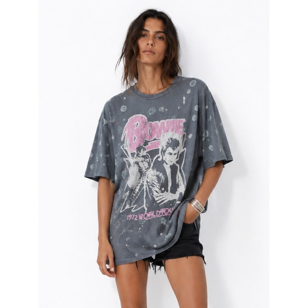 David Bowie 1972 World Tour Bleach Splatter Graphic Band Tee Unisex L/XL Retro